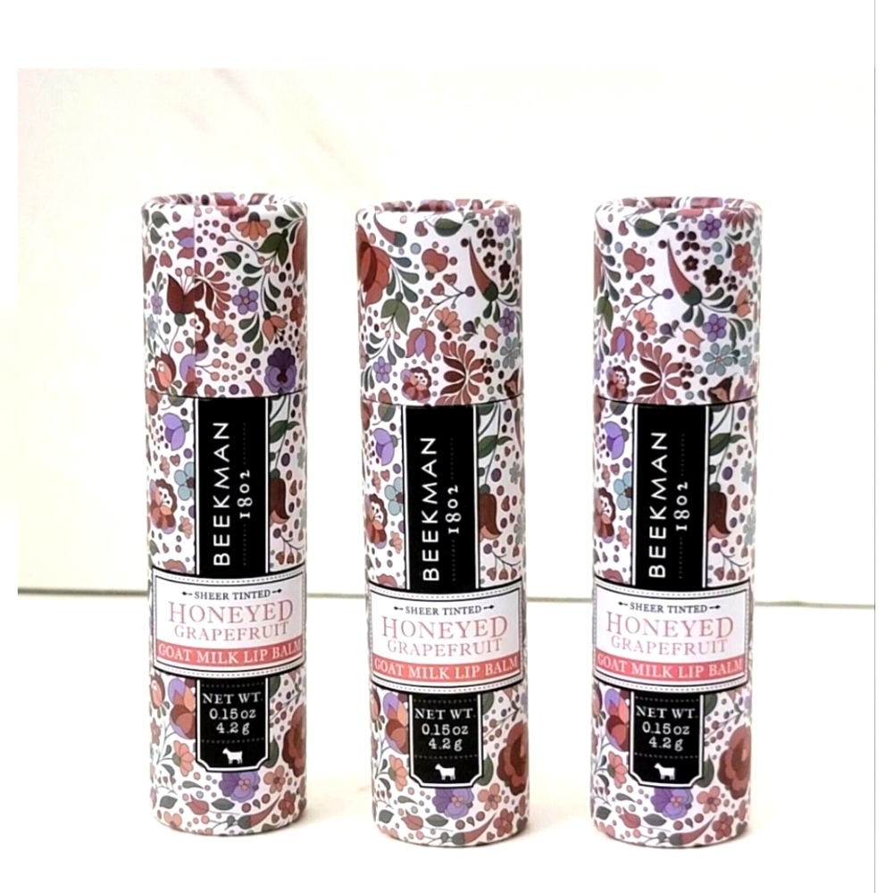 3 PK BEEKMAN 1802 Lip Balm 0.15 fl oz HONEYED GRAPEFRUIT SHEER TINTED
